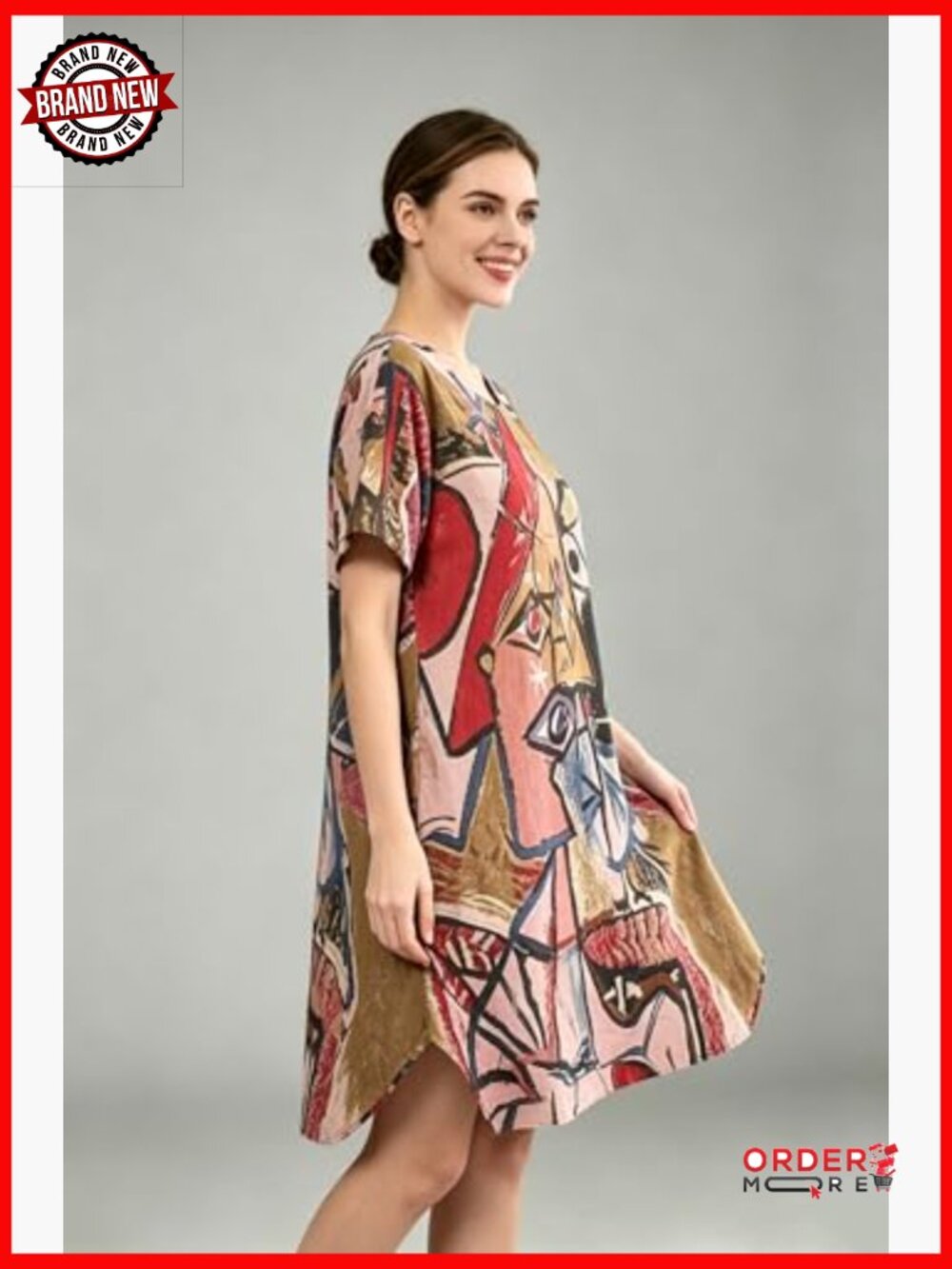 Casual Midi T-Shirt Dress with Pockets Short Sleeve Loose Fit - Picture 4 of 7